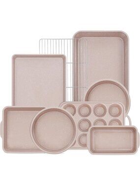 8-Piece Non-Stick Baking Pans Set for Cakes, Muffins, and Cookies - Kitchen